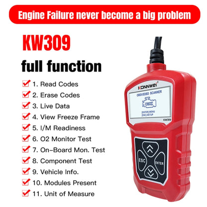 KONNWEI KW309 V309 V310 MS309 Code Reader OBD2 Scanner Diagnostic Tool(Red) - In Car by KONNWEI | Online Shopping UK | buy2fix