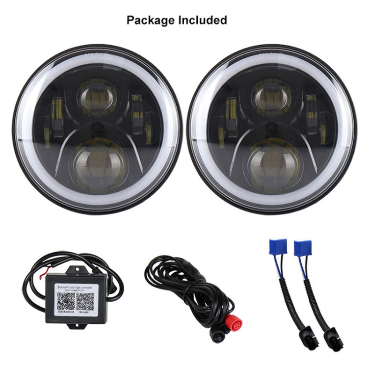 2 PCS 7 inch DC12V 6000K-6500K 50W Car LED Headlight Lamp Beads for Jeep Wrangler / Harley, Support APP + Bluetooth Control(Black) - Work Lights by buy2fix | Online Shopping UK | buy2fix