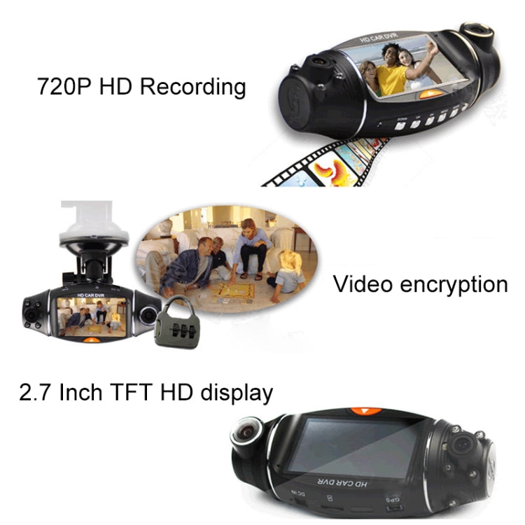 R310 2.7 inch Dual Lens Wide Angle Night Vision HD 720P Video Car DVR, Support TF Card (32GB Max) / Motion Detection / G-Sensor -  by buy2fix | Online Shopping UK | buy2fix