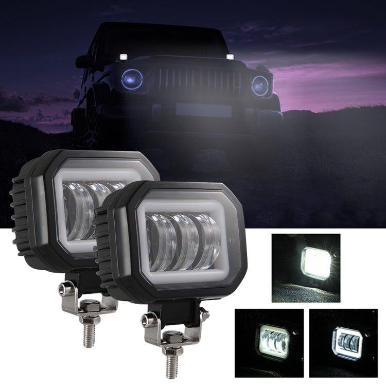 2 PCS Car 4 inch Square Spotlight Work Light with Angel Eyes (White Light) - In Car by buy2fix | Online Shopping UK | buy2fix