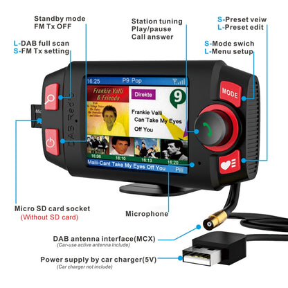 DAB-C8 Car DAB+ Digital Radio Receiver Color Screen Bluetooth Hands-free -  by buy2fix | Online Shopping UK | buy2fix