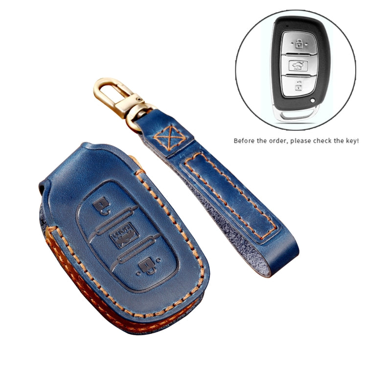 Hallmo Car Cowhide Leather Key Protective Cover Key Case for Hyundai IX35 A Style(Blue) -  by Hallmo | Online Shopping UK | buy2fix