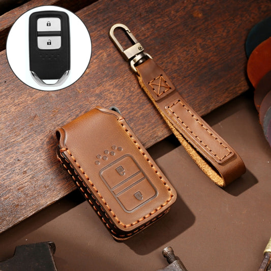 Hallmo Car Cowhide Leather Key Protective Cover Key Case for Honda 2-button(Brown) - Car Key Cases by Hallmo | Online Shopping UK | buy2fix