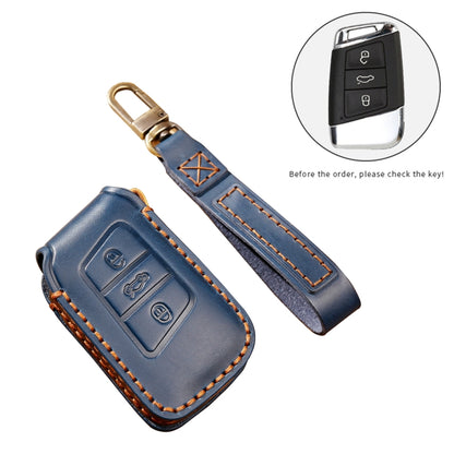 Hallmo Car Cowhide Leather Key Protective Cover Key Case for Volkswagen Lavida A Style(Blue) -  by Hallmo | Online Shopping UK | buy2fix