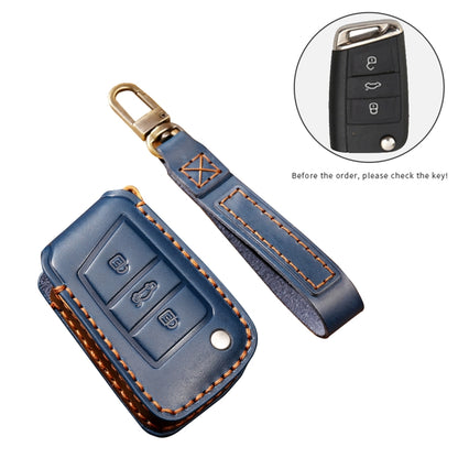 Hallmo Car Cowhide Leather Key Protective Cover Key Case for Volkswagen Lavida B Style (Blue) - In Car by buy2fix | Online Shopping UK | buy2fix