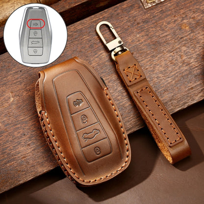 Hallmo Car Cowhide Leather Key Protective Cover Key Case for Geely Emgrand C Style(Brown) - Car Key Cases by Hallmo | Online Shopping UK | buy2fix