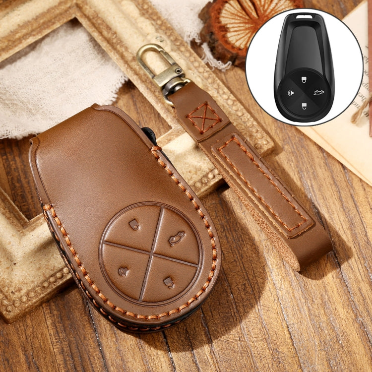 Hallmo Car Cowhide Leather Key Protective Cover Key Case for NIO ES6 / ES8(Brown) -  by Hallmo | Online Shopping UK | buy2fix