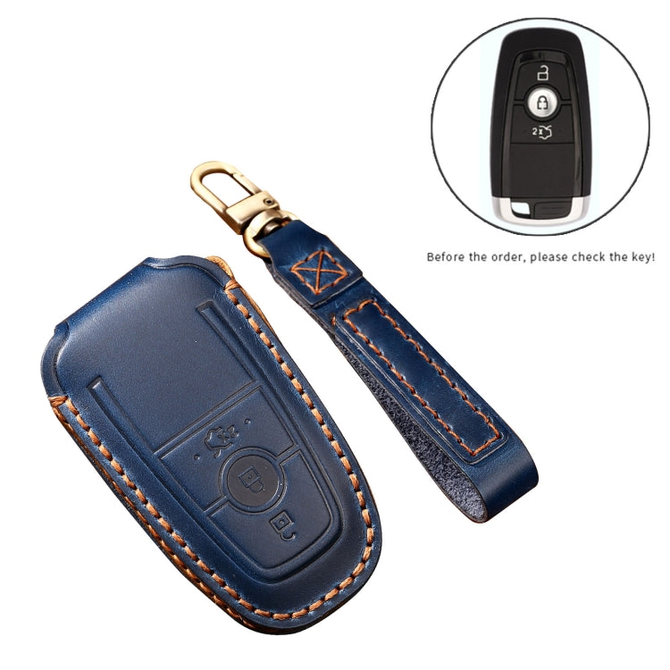 Hallmo Car Cowhide Leather Key Protective Cover Key Case for Ford Focus B Style(Black) -  by Hallmo | Online Shopping UK | buy2fix