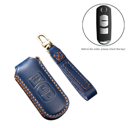 Hallmo Car Cowhide Leather Key Protective Cover Key Case for Mazda Axela 3-button(Blue) -  by Hallmo | Online Shopping UK | buy2fix