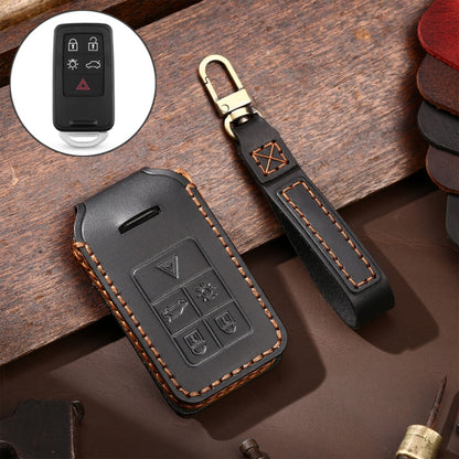 Hallmo Car Cowhide Leather Key Protective Cover Key Case for Volvo 5-button(Black) -  by Hallmo | Online Shopping UK | buy2fix