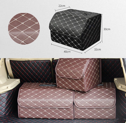 Car Trunk Foldable Storage Box, Rhombic Grid Middle Size: 40 x 32 x 30cm (Coffee) - In Car by buy2fix | Online Shopping UK | buy2fix