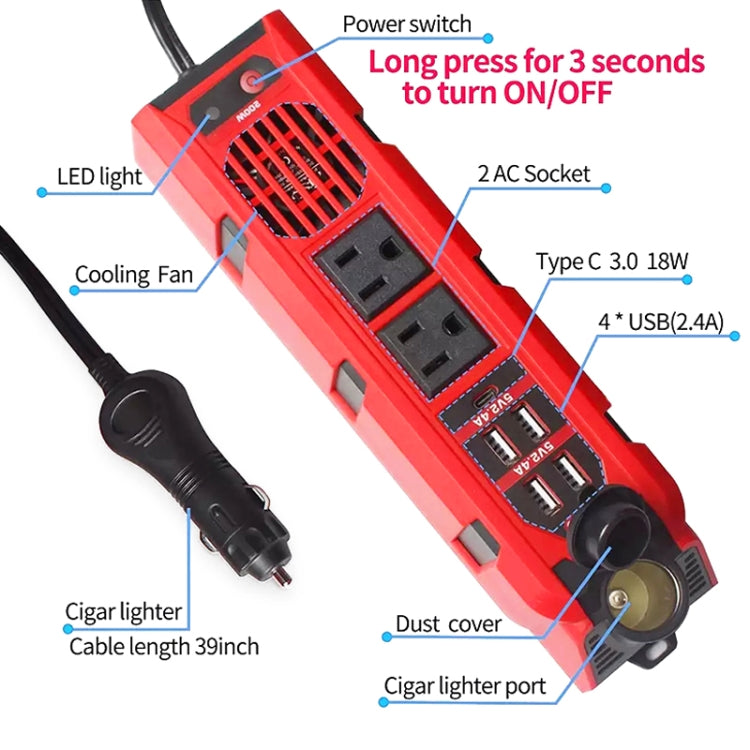 12V to 110V 200W Car Correction Sine Wave Inverter, US Plug - In Car by buy2fix | Online Shopping UK | buy2fix