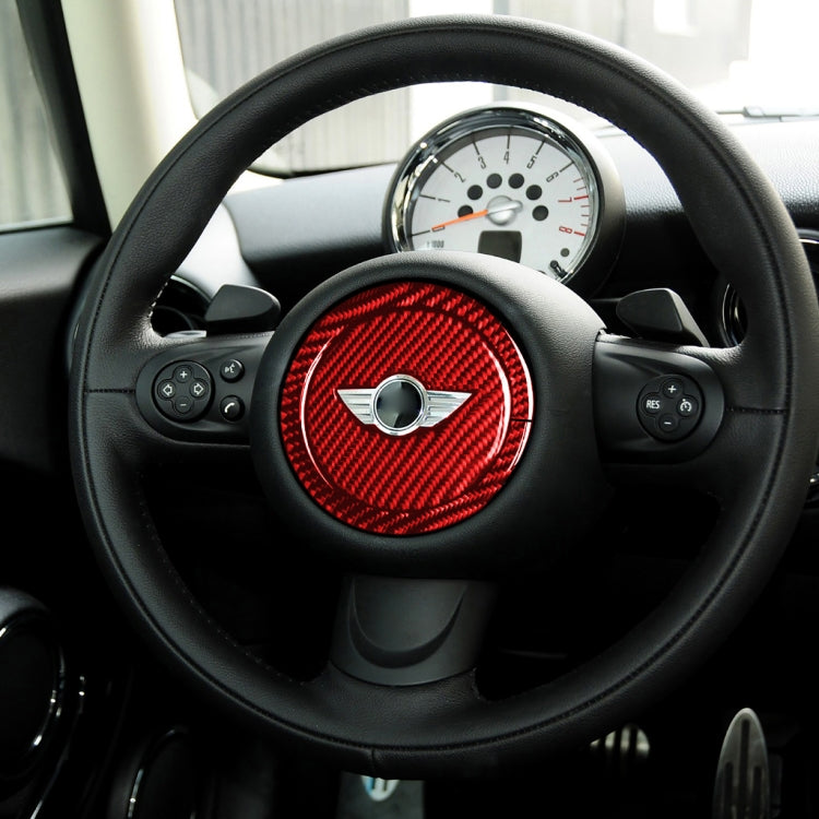 2 in 1 Car Carbon Fiber Steering Wheel Decorative Sticker for BMW Mini R55 R56 Countryman R60 Paceman R61 2007-2013, Left and Right Drive Universal(Red) - In Car by buy2fix | Online Shopping UK | buy2fix