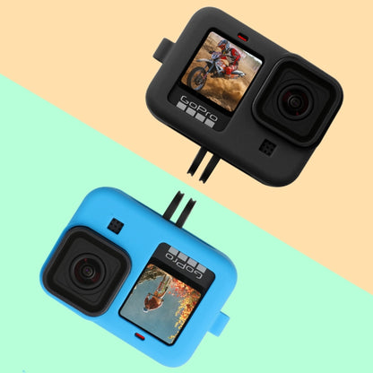 For GoPro HERO10 Black / HERO9 Black Silicone Protective Case Cover with Wrist Strap & Lens Cover(Black) - DJI & GoPro Accessories by buy2fix | Online Shopping UK | buy2fix