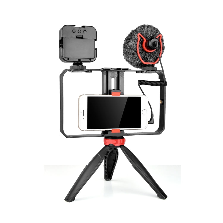 YELANGU PC204 YLG1801D Vlogging Live Broadcast LED Selfie Light Smartphone Video Rig Handle Stabilizer Bracket Kits with Microphone & Tripod - Camera Cage by YELANGU | Online Shopping UK | buy2fix