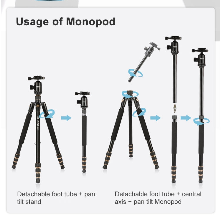 TRIOPO 554 Adjustable Portable  Aluminum Alloy Tripod with D-2A Ball Head for SLR Camera - Tripods by TRIOPO | Online Shopping UK | buy2fix