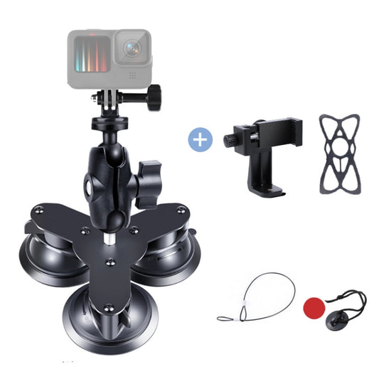Triangle Suction Cup Mount Holder with Tripod Adapter & Screw & Phone Clamp & Anti-lost Silicone Net for for GoPro Hero11 Black / HERO10 Black /9 Black /8 Black /7 /6 /5 /5 Session /4 Session /4 /3+ / ... ction and Other Action Cameras, Smartphones(Black) - DJI & GoPro Accessories by buy2fix | Online Shopping UK | buy2fix