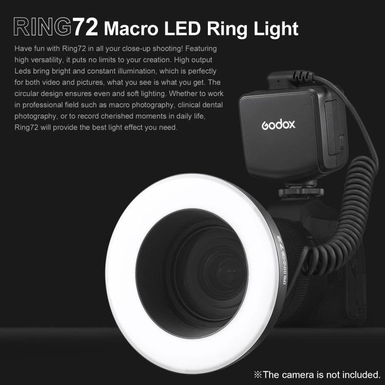 Godox Ring72 Macro Ring 48 LED Flash Light with 8 Different Size Adapter Rings(Black) - Ring Light Flashes by Godox | Online Shopping UK | buy2fix