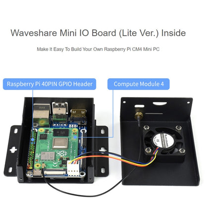 Waveshare Mini IO Board Lite Ver Mini-Computer Base Box with Metal Case & Cooling Fan for Raspberry Pi CM4(EU Plug) - Mini PC Accessories by WAVESHARE | Online Shopping UK | buy2fix