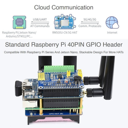 Waveshare RM500U-CN 5G HAT Quad Antennas LTE-A Multi Band Module Board for Raspberry Pi - LCD & LED Display Module by WAVESHARE | Online Shopping UK | buy2fix