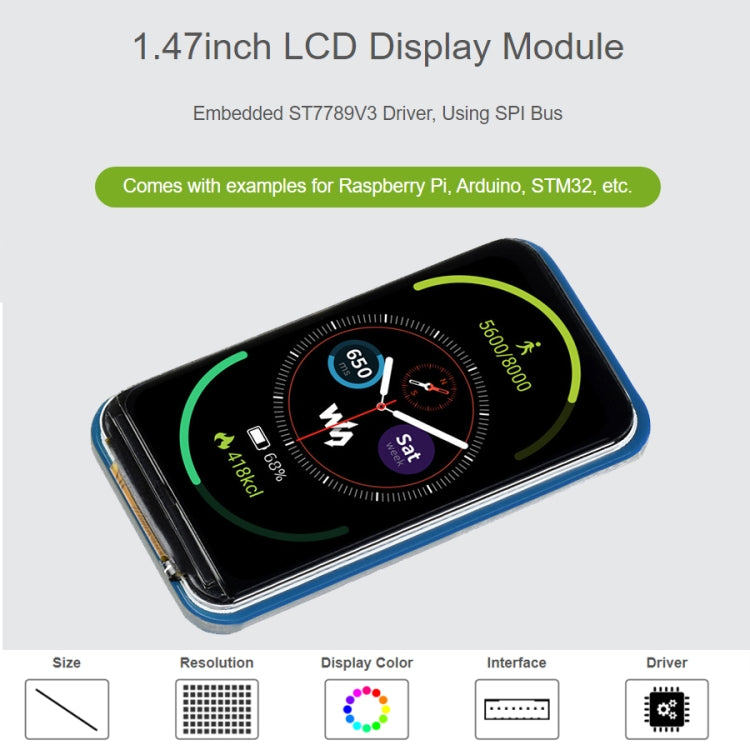 WAVESHARE 1.47 inch LCD Display Module, Rounded Corners, 172 x 320 Resolution, SPI Interface - Consumer Electronics by VONETS | Online Shopping UK | buy2fix