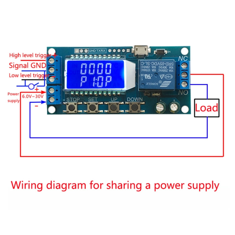 XY-LJ02 6-30V Micro USB Digital LCD Display Time Delay Relay Module Control Timer Switch - Consumer Electronics by buy2fix | Online Shopping UK | buy2fix