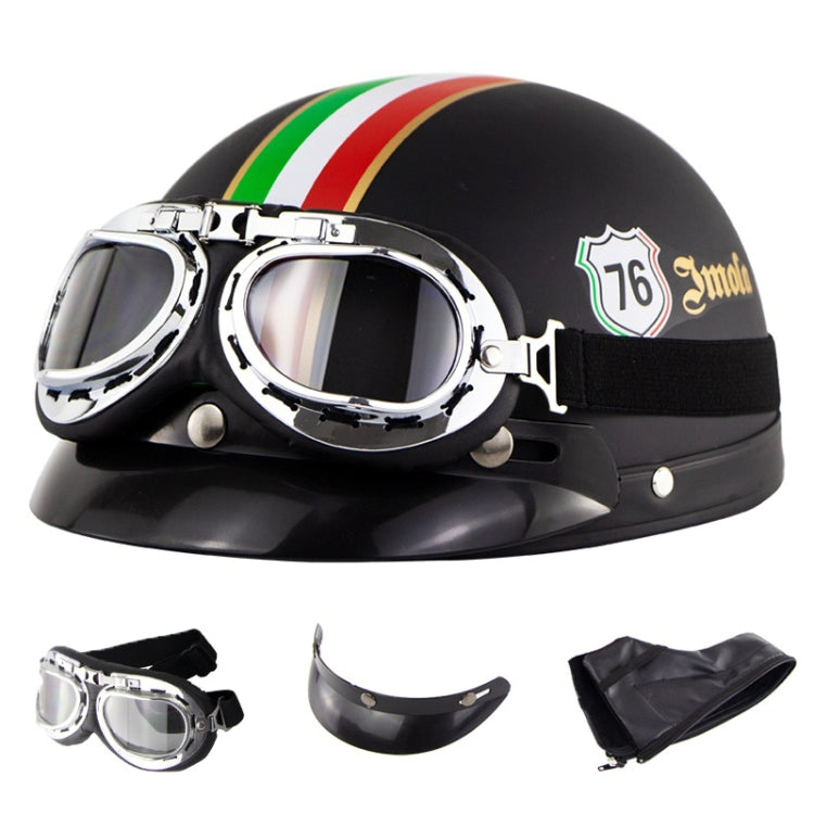 Soman Electromobile Motorcycle Half Face Helmet Retro Harley Helmet with Goggles(Matte Black Italy NO.76) - In Car by SOMAN | Online Shopping UK | buy2fix