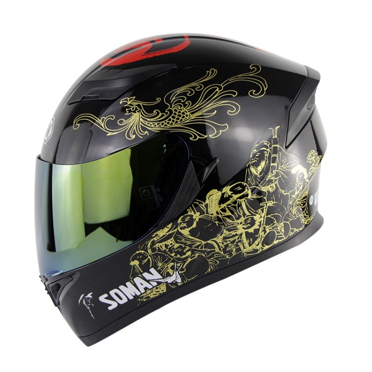 Soman SM-960 Motorcycle Electromobile Full Face Helmet Double Lens Protective Helmet(Golden Eight Immortals with Gold Lens) -  by SOMAN | Online Shopping UK | buy2fix