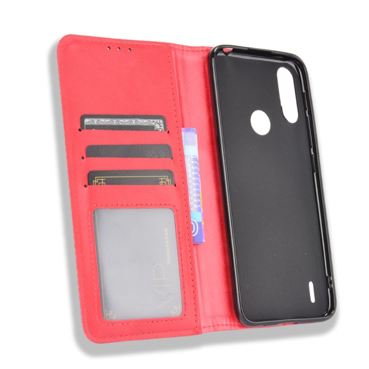 For Motorola Moto E7 Power Magnetic Buckle Retro Texture Horizontal Flip Leather Case with Holder & Card Slots & Photo Frame(Red) - Mobile Accessories by buy2fix | Online Shopping UK | buy2fix