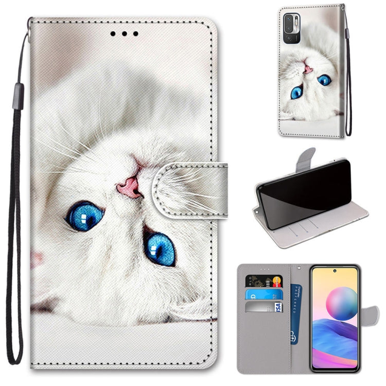 For Xiaomi Redmi Note 10 5G Coloured Drawing Cross Texture Horizontal Flip PU Leather Case with Holder & Card Slots & Wallet & Lanyard(White Kitten) - Xiaomi Cases by buy2fix | Online Shopping UK | buy2fix