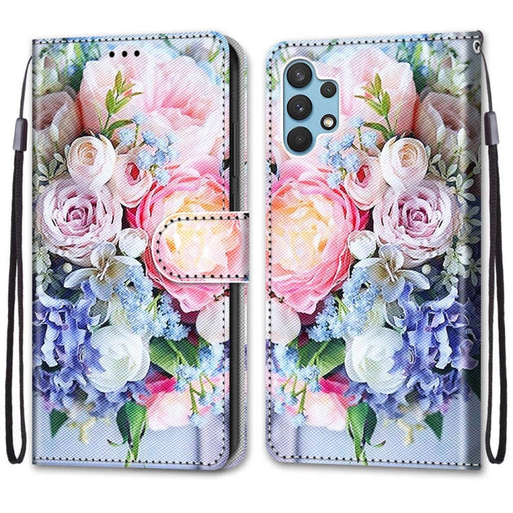 For Samsung Galaxy A32 4G / A32 Lite Coloured Drawing Cross Texture Horizontal Flip PU Leather Case with Holder & Card Slots & Wallet & Lanyard(Light Pink Bouquet) - Samsung Accessories by buy2fix | Online Shopping UK | buy2fix