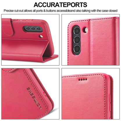 For Samsung Galaxy S21 FE LC.IMEEKE Calf Texture Horizontal Flip Leather Case, with Holder & Card Slots & Wallet(Red) - Galaxy Phone Cases by LC.IMEEKE | Online Shopping UK | buy2fix