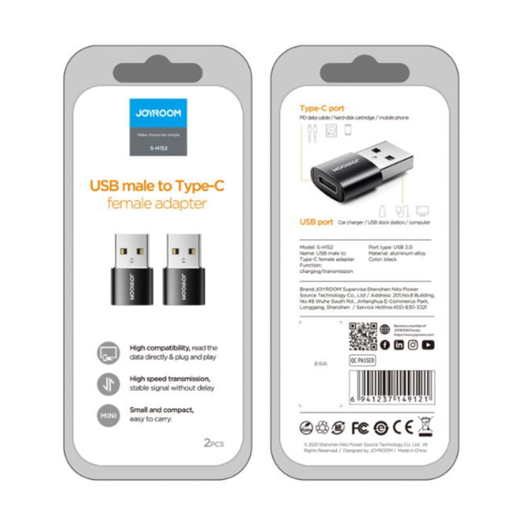 JOYROOM S-H152 3A USB Male to USB-C / Type-C Female OTG Adapter(Black) - OTG Adapter by JOYROOM | Online Shopping UK | buy2fix