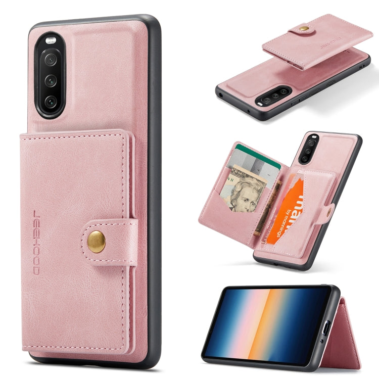 For Sony Xperia 10 III JEEHOOD Retro Magnetic Detachable Protective Case with Wallet & Card Slot & Holder(Pink) - Sony Cases by JEEHOOD | Online Shopping UK | buy2fix