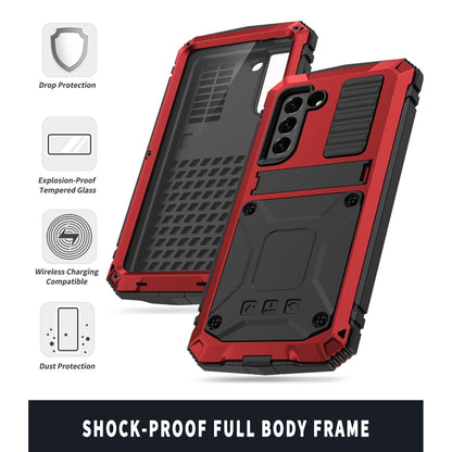 For Samsung Galaxy S21 FE R-JUST Shockproof Waterproof Dust-proof Metal + Silicone Protective Case with Holder(Red) - Samsung Accessories by R-JUST | Online Shopping UK | buy2fix