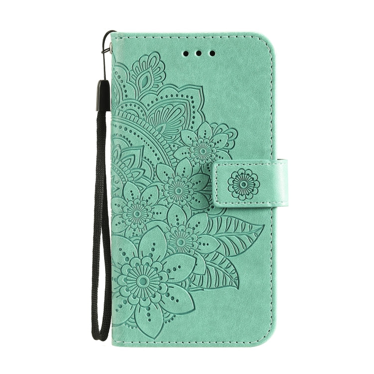 For OPPO Reno6 5G 7-petal Flowers Embossing Pattern Horizontal Flip PU Leather Case with Holder & Card Slots & Wallet & Photo Frame(Green) - OPPO Cases by buy2fix | Online Shopping UK | buy2fix