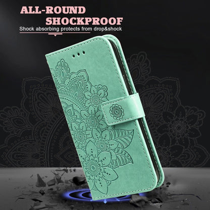 For OPPO Reno6 5G 7-petal Flowers Embossing Pattern Horizontal Flip PU Leather Case with Holder & Card Slots & Wallet & Photo Frame(Green) - OPPO Cases by buy2fix | Online Shopping UK | buy2fix