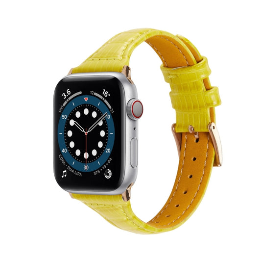 Crocodile Texture Leather Watch Band For Apple Watch Series 9&8&7 41mm / SE 3&SE 2&6&SE&5&4 40mm / 3&2&1 38mm(Yellow) - Watch Bands by buy2fix | Online Shopping UK | buy2fix