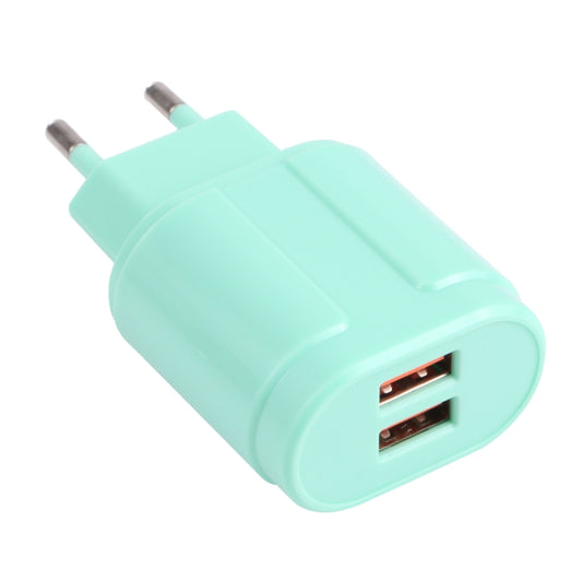 13-22 2.1A Dual USB Macarons Travel Charger, EU Plug(Green) - Mobile Accessories by buy2fix | Online Shopping UK | buy2fix