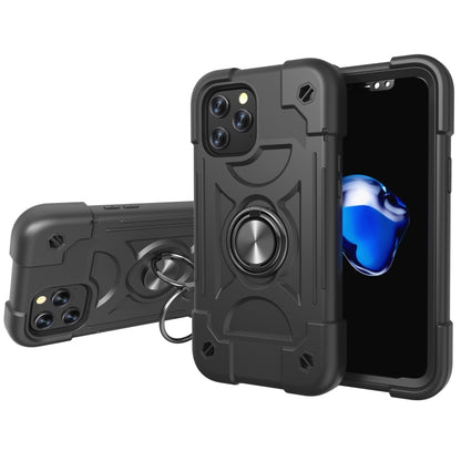 For iPhone 12 / 12 Pro Shockproof Silicone + PC Protective Case with Dual-Ring Holder(Black) - iPhone 12 / 12 Pro Cases by buy2fix | Online Shopping UK | buy2fix