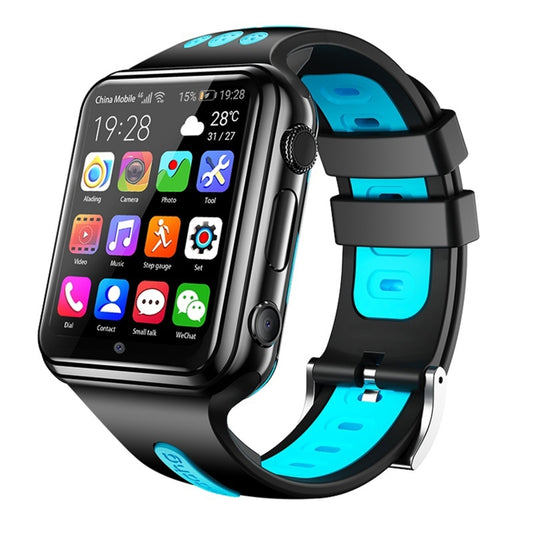 W5 1.54 inch Full-fit Screen Dual Cameras Smart Phone Watch, Support SIM Card / GPS Tracking / Real-time Trajectory / Temperature Monitoring, 2GB+16GB(Black Blue) - Smart Wear by buy2fix | Online Shopping UK | buy2fix