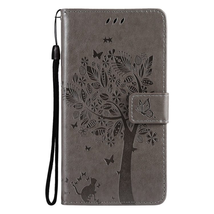 For Huawei P50 Pro Tree & Cat Pattern Pressed Printing Horizontal Flip PU Leather Case with Holder & Card Slots & Wallet & Lanyard(Grey) - Huawei Cases by buy2fix | Online Shopping UK | buy2fix