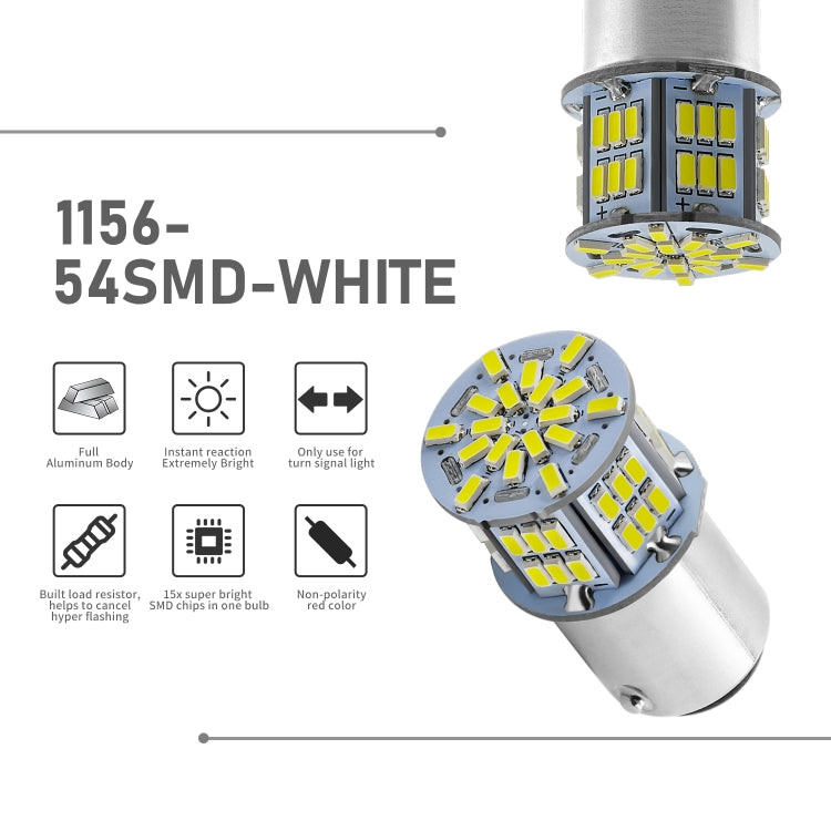 1 Pair E0052 9-14V 1156-54SMD-2835 6000K 1080LM White Light Car Decoding Turn Signal Reversing Light - In Car by buy2fix | Online Shopping UK | buy2fix