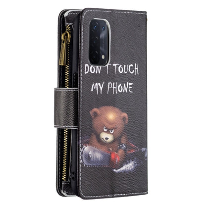 For OPPO A74 5G/A93 5G/A54 5G Colored Drawing Pattern Zipper Horizontal Flip Leather Case with Holder & Card Slots & Wallet(Bear) - OPPO & vivo Accessories by buy2fix | Online Shopping UK | buy2fix