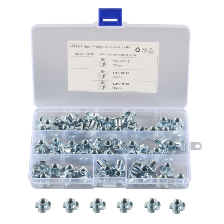 A6345 80 PCS T-Nut 4 Pronged Tee Blind Nuts Assortment Kit - In Car by buy2fix | Online Shopping UK | buy2fix