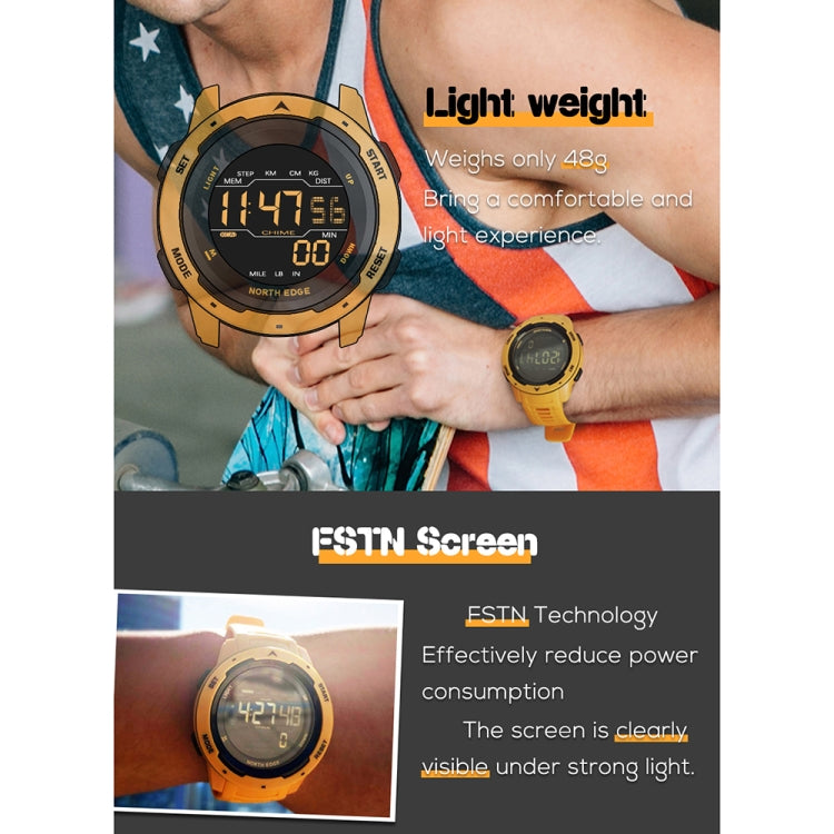 NORTH EDGE Mars Men Luminous Digital Waterproof Smart Sports Watch, Support Alarm Clock & Countdown & Sports Mode(Yellow) - Sport Watches by NORTH EDGE | Online Shopping UK | buy2fix