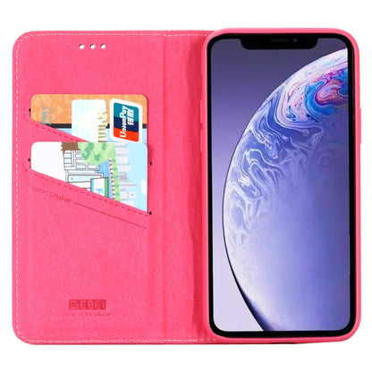 For iPhone 11 Pro Max GEBEI Top-grain Leather Horizontal Flip Protective Case with Holder & Card Slots(Rose Red) - iPhone 11 Pro Max Cases by GEBEI | Online Shopping UK | buy2fix