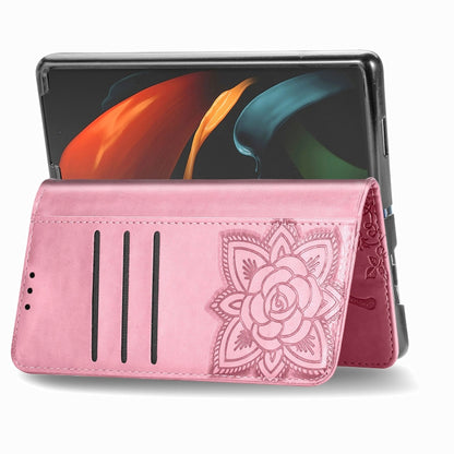 For Samsung Galaxy Z Fold3 5G Butterfly Love Flowers Embossed Horizontal Flip Leather Case with Holder & Card Slots & Wallet & Lanyard(Pink) - Samsung Accessories by buy2fix | Online Shopping UK | buy2fix