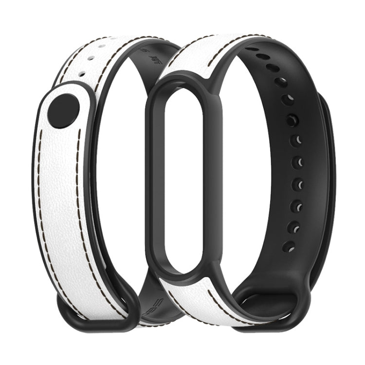 For Xiaomi Mi Band 5/6/7 MIJOBS TPU + Leather Watch Band(White+Black) - Watch Bands by MIJOBS | Online Shopping UK | buy2fix