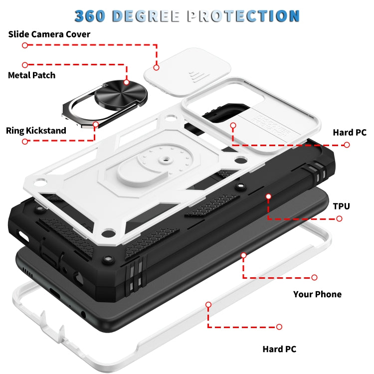 For Samsung Galaxy A52 Sliding Camera Cover Design TPU + PC Protective Case with 360 Degree Rotating Holder & Card Slot(White+Black) - Samsung Accessories by buy2fix | Online Shopping UK | buy2fix